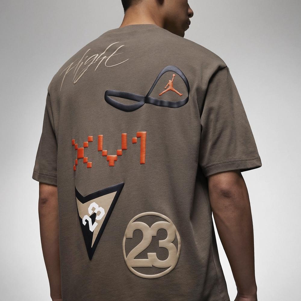 Jordan Alphanumeric Pattern Print Vintage Round Neck Short Sleeve T-Shirt Men Tops Brown DX9562-274