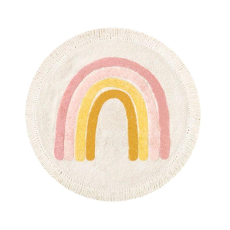Round Fluffy Carpet For Living Room With Tassels,White Hairy Nursery Play Mat For Children,Soft Plush Bedroom Rugs For Kids