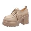 Women's Thick Heeled Lace Up High-heeled Leather Shoes 2024 Spring and Autumn New Fashion British Style Mary Jane Shoes