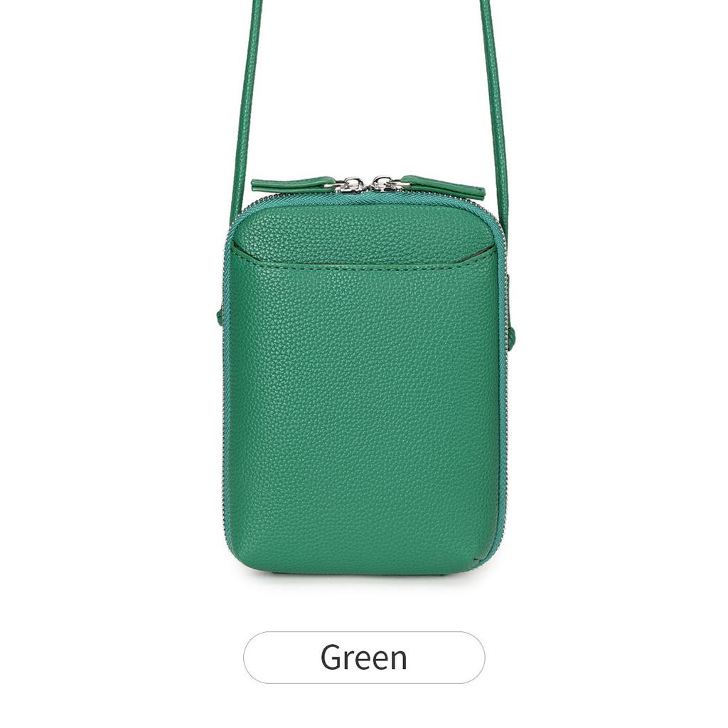 New Lychee Pattern Soft Leather Vertical Zipper Mobile Phone Bag Niche Design Large Capacity Women's Shoulder Messenger Bag