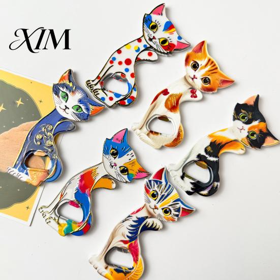Refrigerator Decoration Magnet Cat Bottle Opener Fridge Magnet, Vintage Cartoon Kitten Decorative Acrylic Magnetic Opening Tool for Home Bars