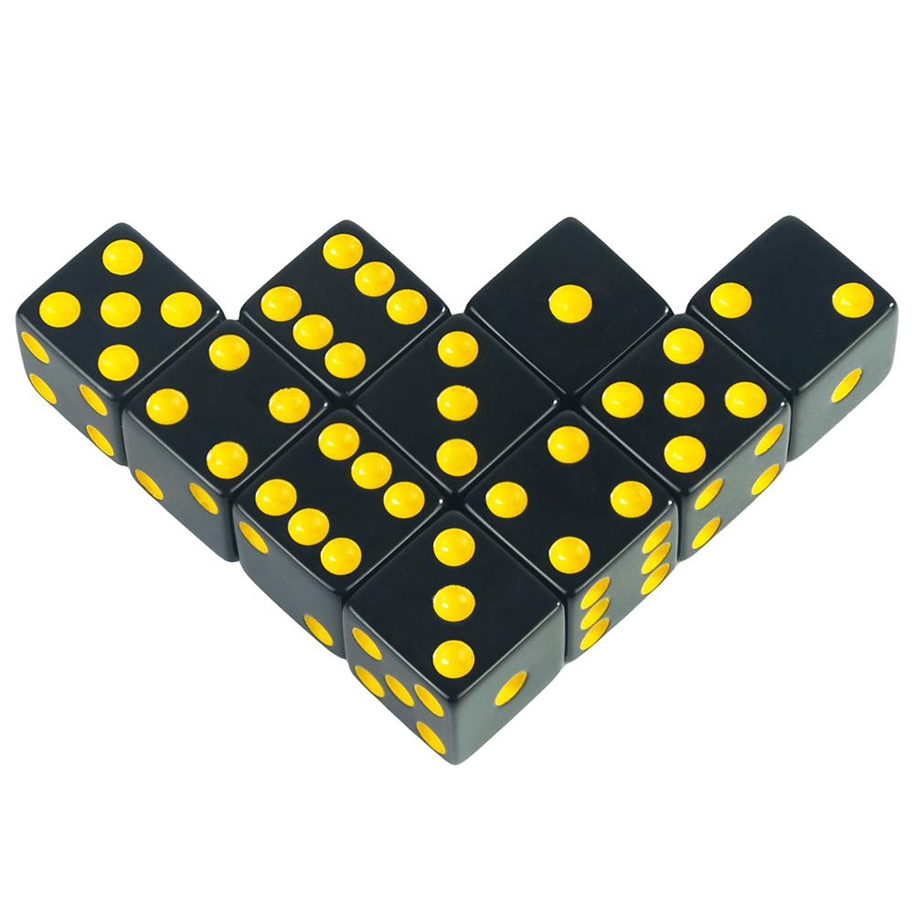 16 mm Würfel, 6-seitig, undurchsichtig, 10 Stück, quadratische Ecken, farbige Punkte, D6-Würfel für Brettspiele, Mathematikspiele im Klassenzimmer