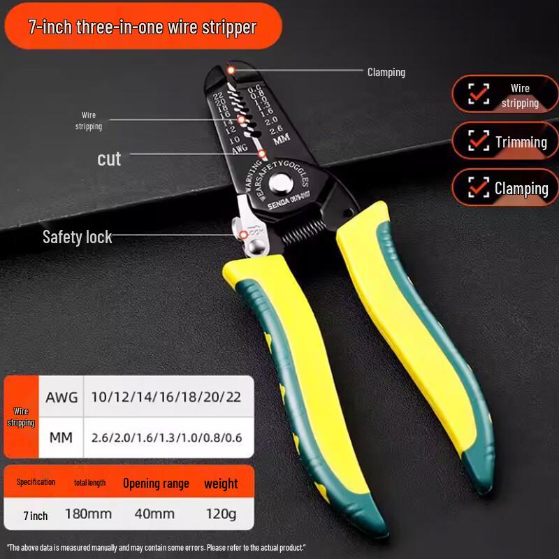 Shengda 7-inch Multi-function Wire Stripping & Crimping Pliers