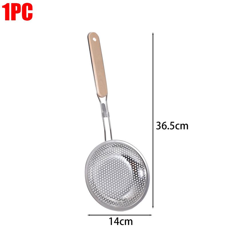 

Stainless Steel Oil Strainer Scoop Fine Mesh Flour Colanders Frying Sieve Pastry Baking Tools Kitchen Spoon Pasta Noodle Basket