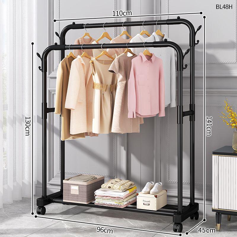 Minimalist Indoor Floor-Standing Coat Rack with Double Pole and Shelf for Bedroom or Balcony