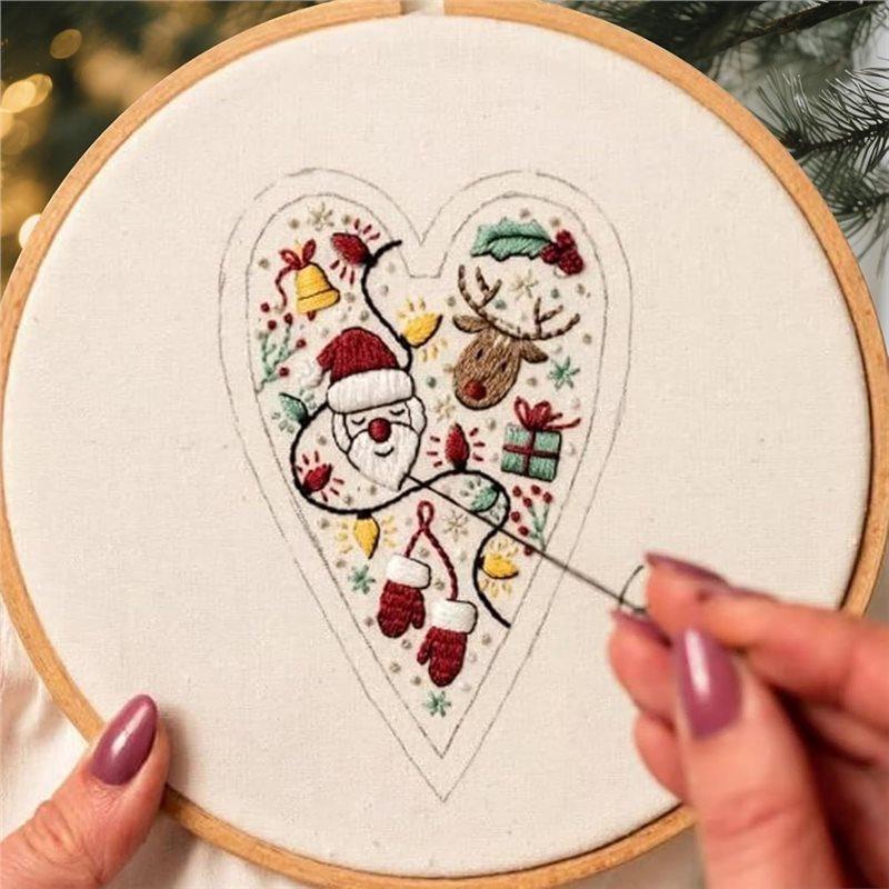 A25F-For Winter Decor 2026 New DIY Heart Shaped Hand Embroidered Christmas Ornament Kit, Embroidery Christmas Ornament Kits