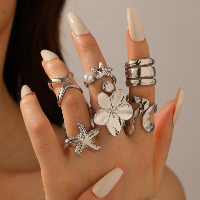 Starfish ring set, fashionable flower pair ring, personalized high-end sense, niche ring women