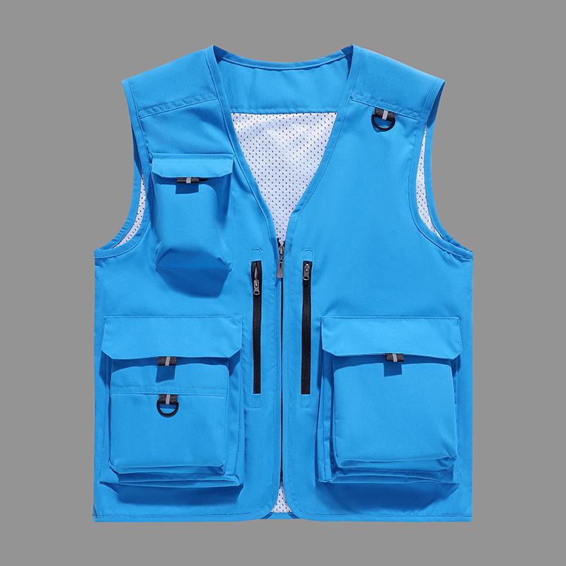 Spring and Summer Men's Fashion Vest Casual Mesh Work Sleeveless Jacket Tool Pockets V Collar Photography Fishing Vest