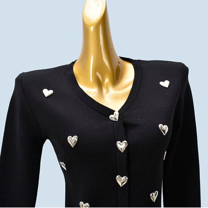 Spring New Elegant Gentle Sweet Heavy Industry Love V-neck Long sleeve Slim fit Cardigan Outerwear Knit Top