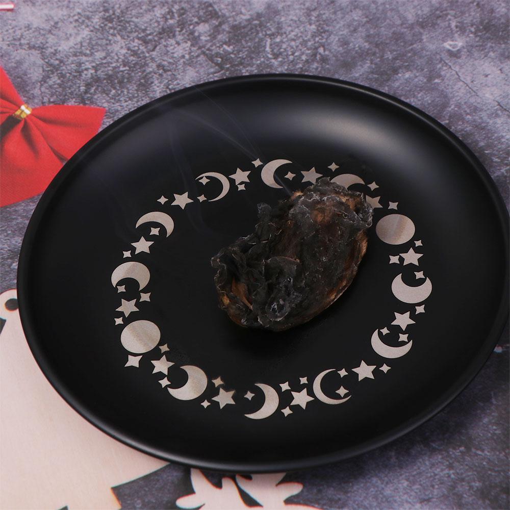 5.5 Inch Decorative Jewelry Dish Round Stainless Steel Crystal Stone Storage Tray Black Meditation Altar Tray Food