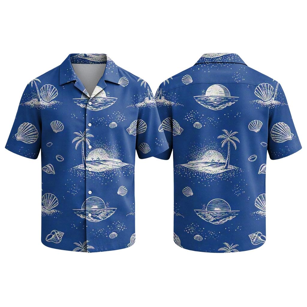 Men's Hawaiian Print Short Sleeve Button Down Shirt with Collar for Casual Summer Wear
