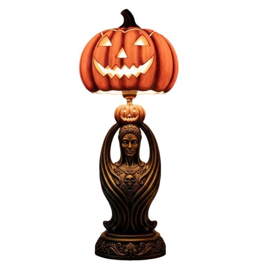 Halloween Pumpkin Light Resin Skeleton Ghost Witch Pumpkin Lantern Gothic Curved Pumpkin Night Light for Home Tabletop Desk Decor