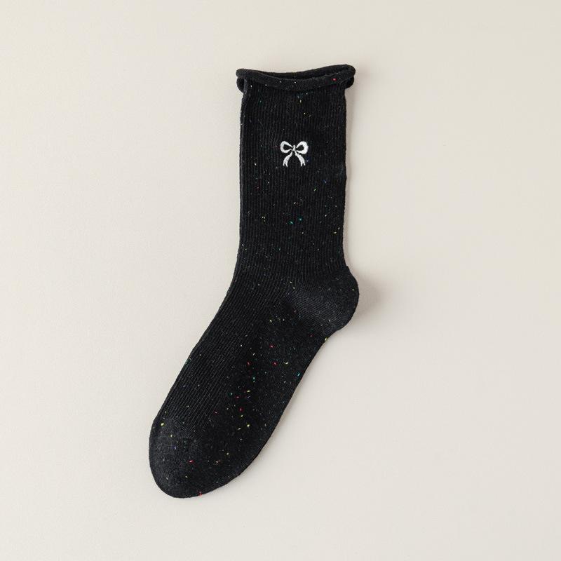 5/10 Pairs Comfortable Casual Autumn Winter Socks for Women Korean Style Instagram Inspired Lace Mid Calf Socks Bow Embroidery Loose Fit Pile Socks