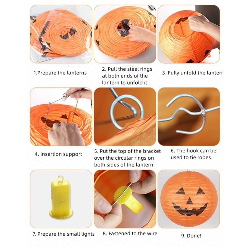 3pcs Halloween Pumpkin Lantern Decorations: Light-Up Paper Lantern Hangings for Outdoor, Kindergarten & Hotel Scene Setup