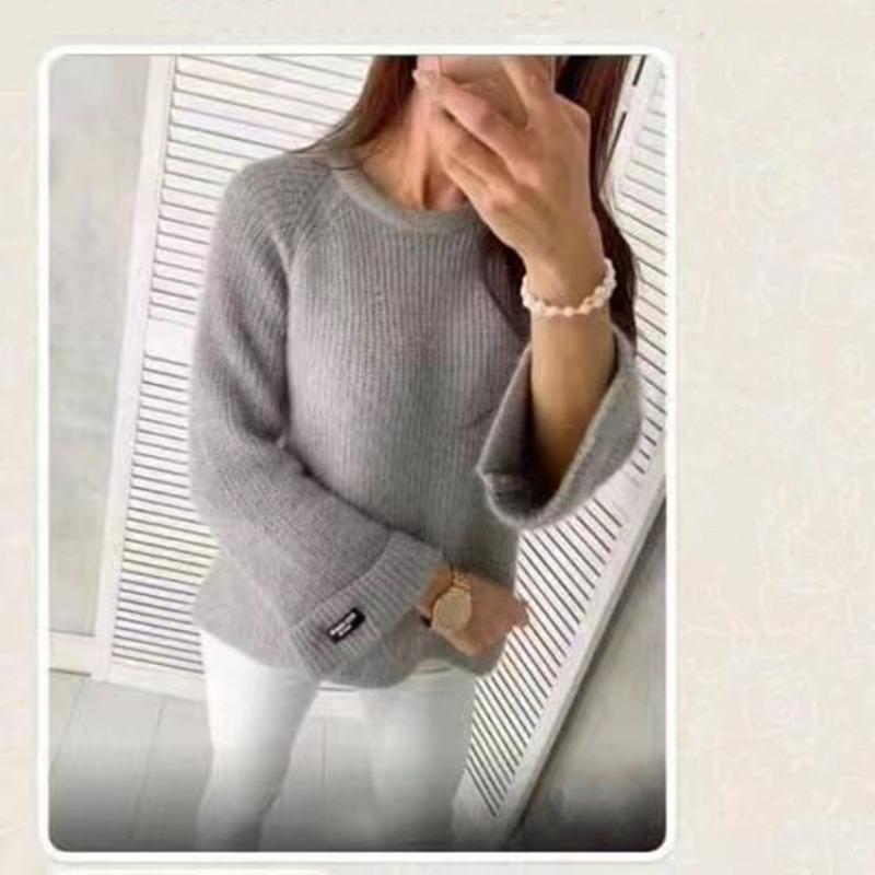 Large size knitted sweater for women's loose crew neck autumn and winter sweater for women