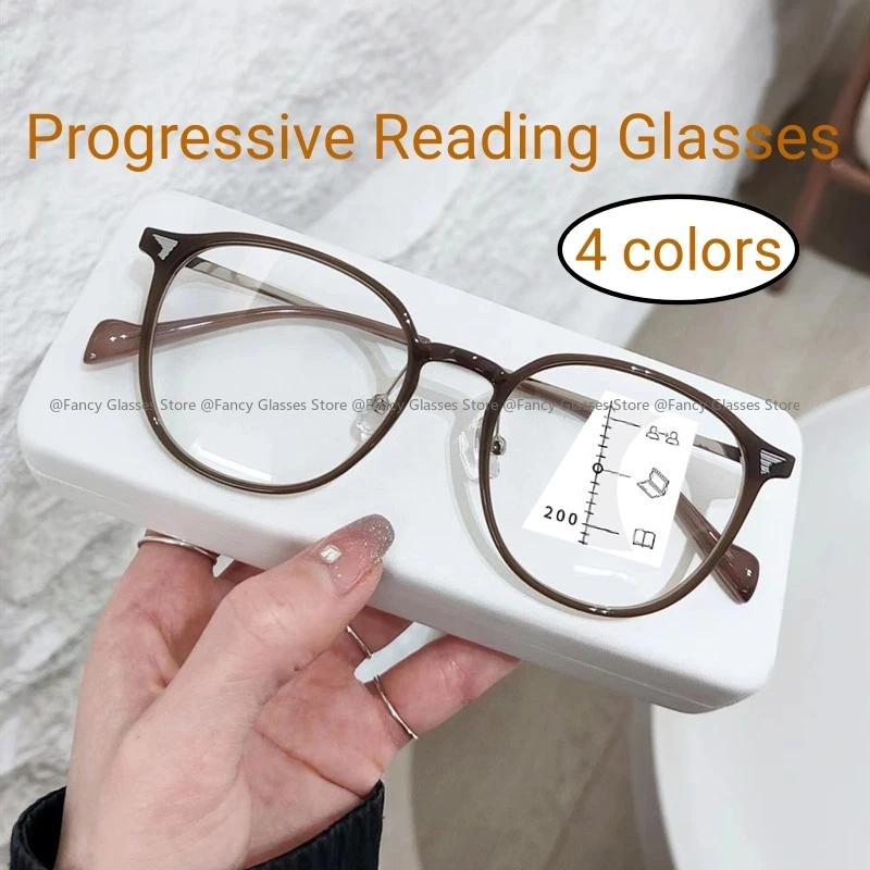 Vintage Multifocal Reading Glasses for Women Unisex Retro Anti-blue Light Progressive Eyewear Men Fashion HD Lens Hyperopia