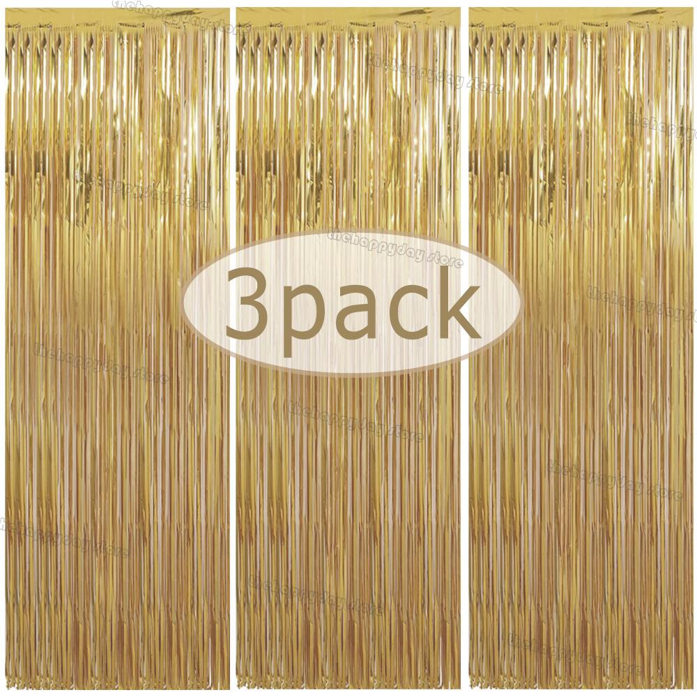 3Pack Valentines Day Party Backdrop Decorative Curtains Bachelorette Party Backdrop Metallic Foil Tinsel Fringe Curtain Christma