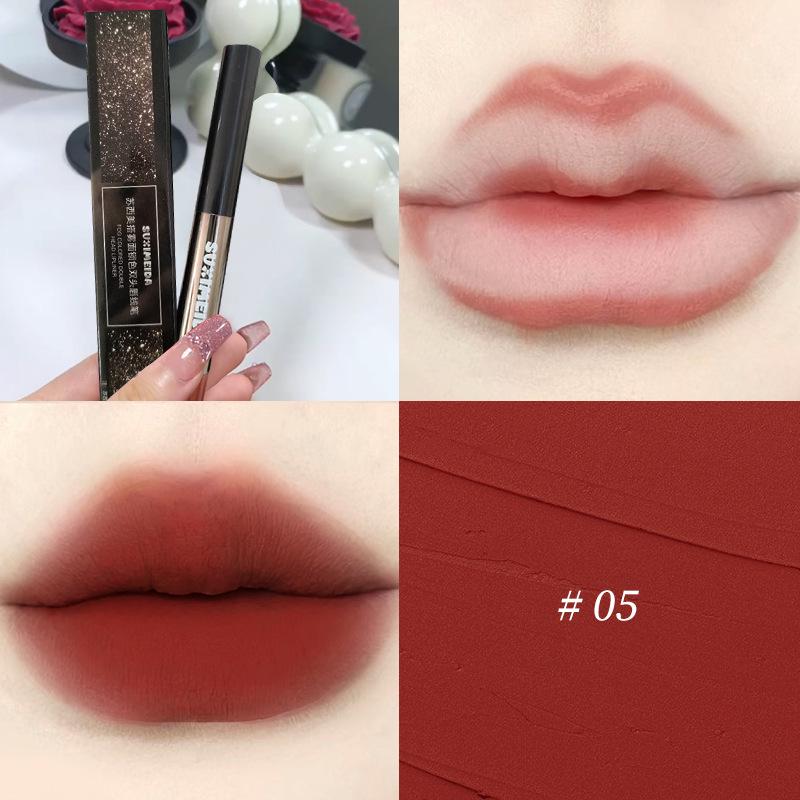 

Suxi Meida Double-Ended Matte Lip Glaze and Liner - Long-Lasting, Non-Stick. 0.25g Lipstick + 0.6g Lip Gloss