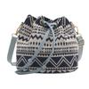 Modische Leinenstoff Eimer Tasche Blumenmuster Verstellbarer Kordelzug Schultertasche Ethnischer Stil Umhängetasche Damenmode