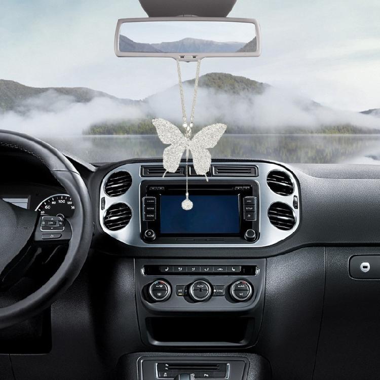 Bling Crystal Butterfly Car Rear View Mirrors Charms Car Decoration Diamond Luck