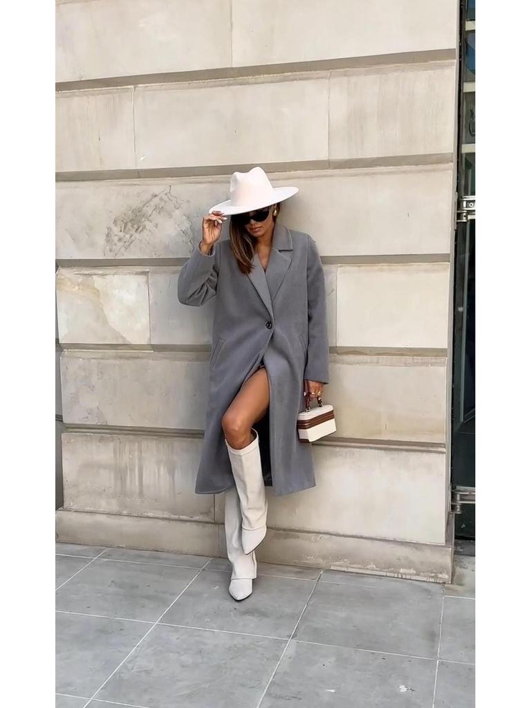 2024 Bestseller Women's Winter Simple Solid Long Sleeve Mid-Length Wool Coat
