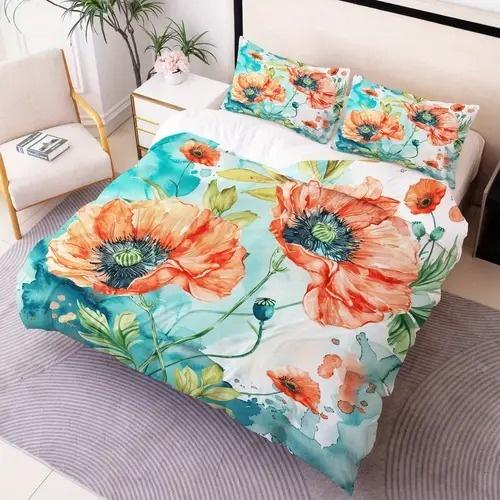 Bright Colorful Floral Pattern Duvet Cover Queen Size Colorful Floral Bedding Set For Home Decor Room Decoration 3 Piece Set