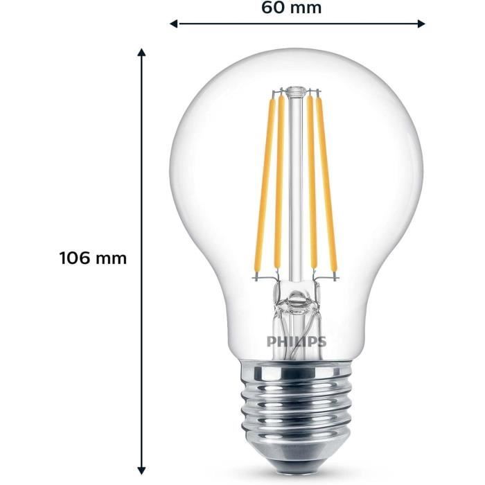 Pack de 6 ampoules led - philips - e27 - 60w - transparentes - blanc froid - verre