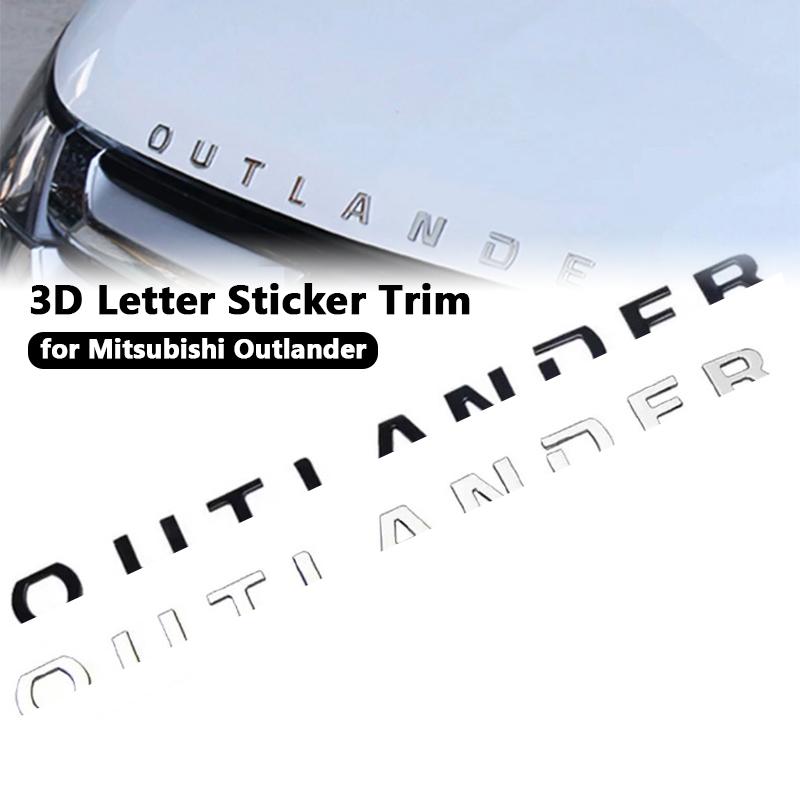 Auto Embleme Aufkleber Styling 3D Buchstaben Motorhaubenlogo Plakette ABS Chrom Für Mitsubishi Outlander Autozubehör Schwarz Silbern