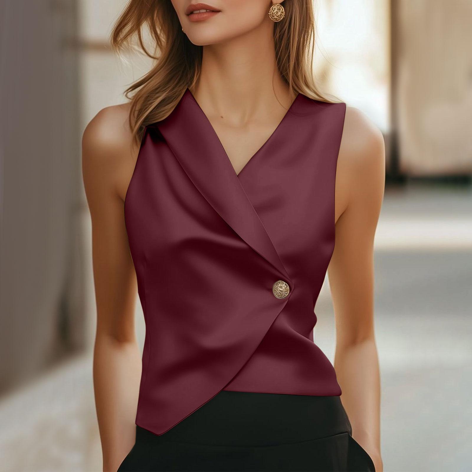 Женский модный повседневный однотонный атласный сексуальный топ-майка без рукавов XXL винный