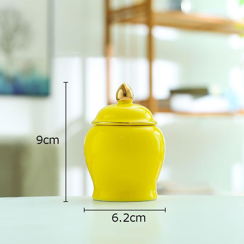 Gold Plated Tea Canister Sealed Ceramic General Jar Storage Jar with Lid Porcelain Desk Decoration Tea Cans Candy Pots Tea Caddy