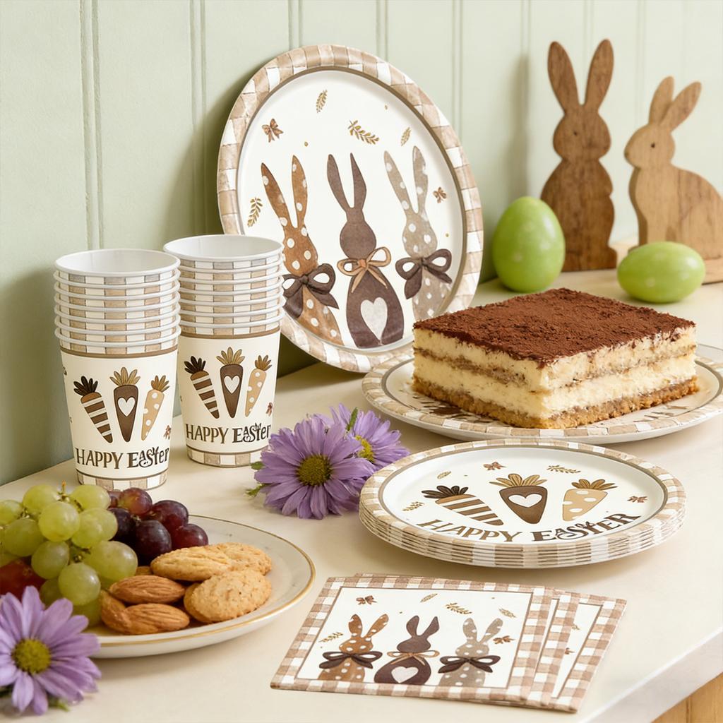 Happy Easter Easter Vintage Happy Easter Themed Disposable Paper Plates, Cups, And Napkins.