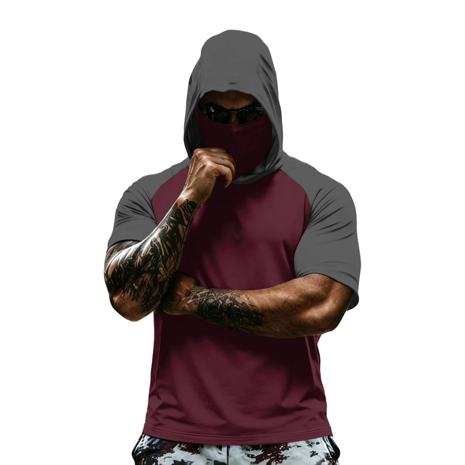 

Men s Summer Camouflage Gradient Drying Short-sleeved T-shirt, Sun Clothing, Fishing, Fitness, Sports, Hooded Short-sleeved Shirt S винний