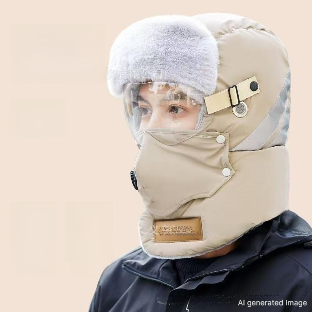 Winter Knit Trapper Hat Fleece Lined Thickened Earflap Beanie Windproof Warm Cold Weather Cap