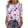 Women's Fashion Casual Round Neck 3/4 Sleeve Loose  Printed T-Shirt Ladies Top