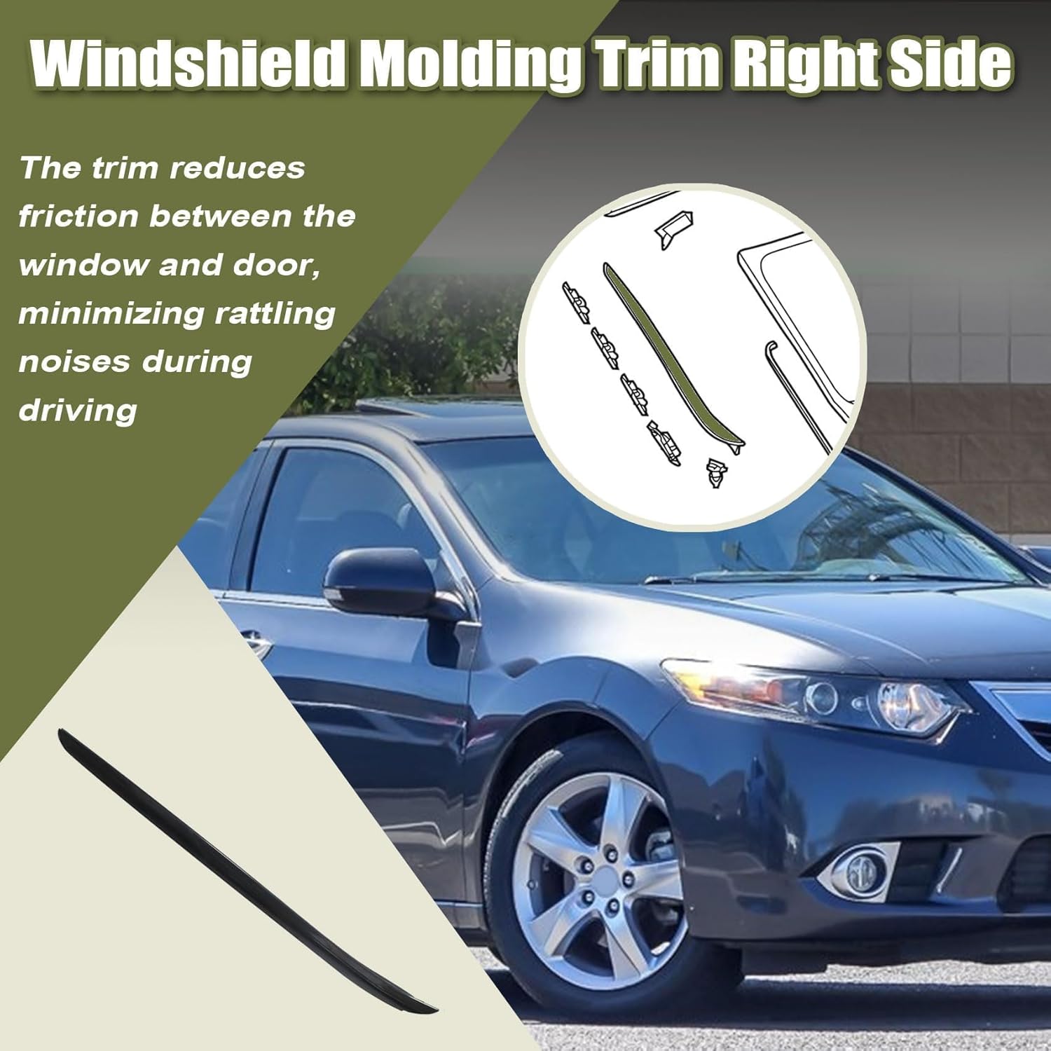 

Priprilod Front Right Passenger Side Windshield Molding Trim Compatible with Acura TSX 2009-2014#73152-TL2-305