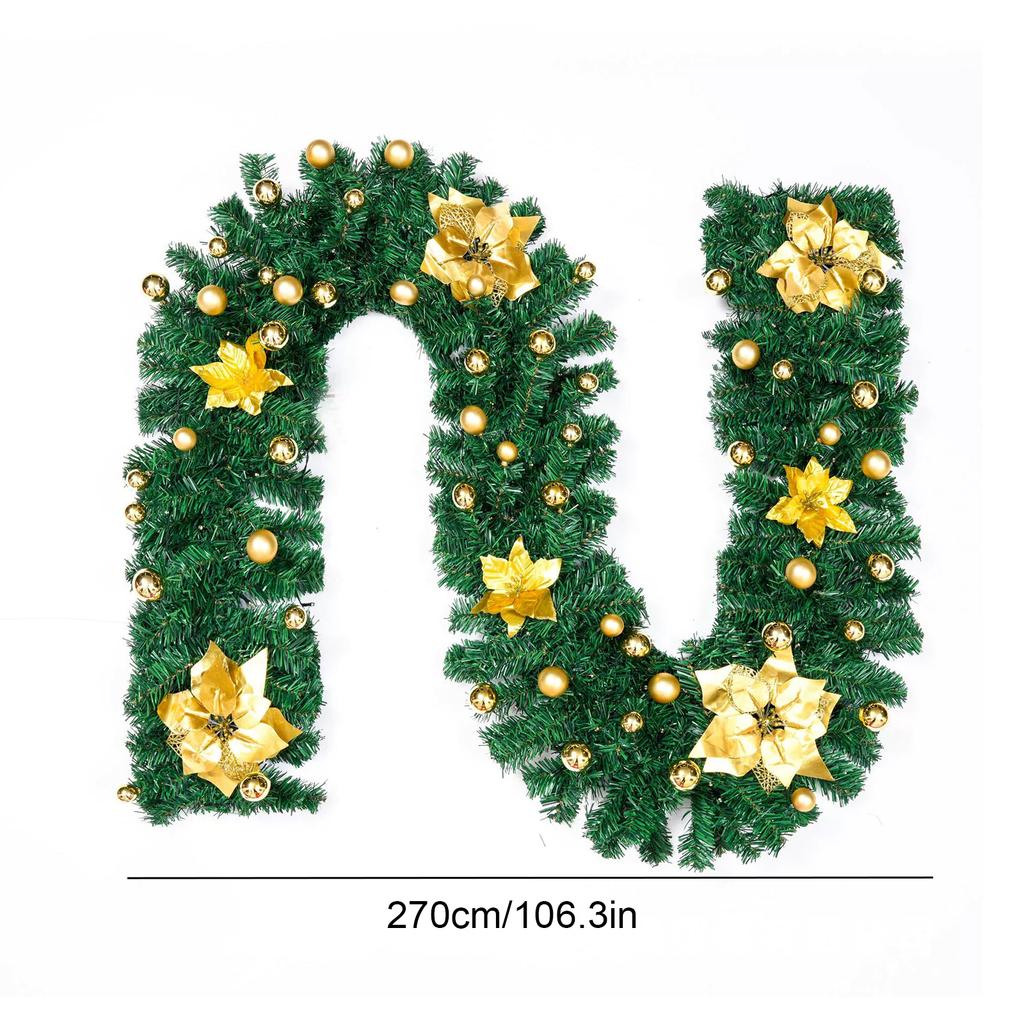 2.7M Christmas Decoration Rattan Christmas Garland Wreath for Mantel Stairs Home Indoor Outdoor Decor