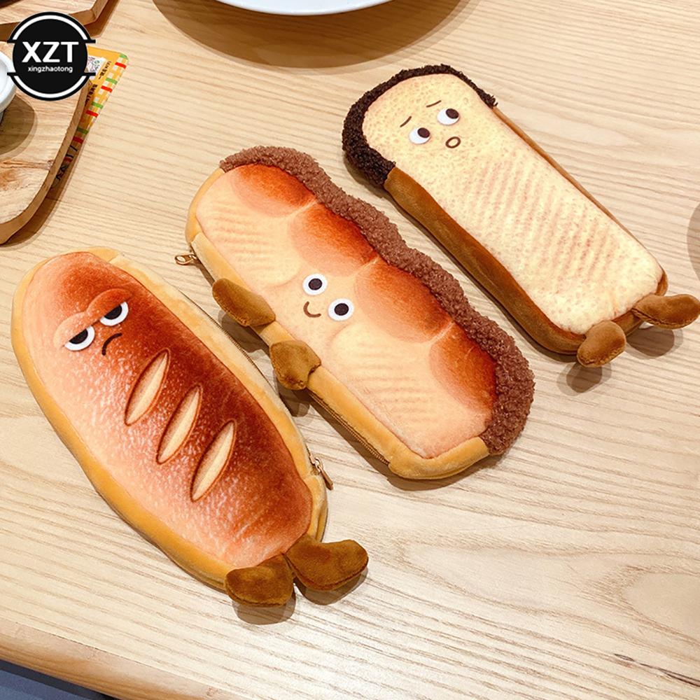 Cartoon Bread Pencil Case Plush Creative Pencil Bag School Stationery Bag Children Pen Case Prizes Gifts Student Pencil Cases