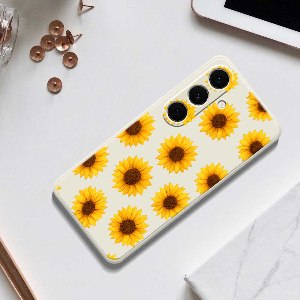 Für Samsung Galaxy S24 FE Hülle Sonnenblumen Musterdruck Gerade Kante TPU Handy Rückabdeckung