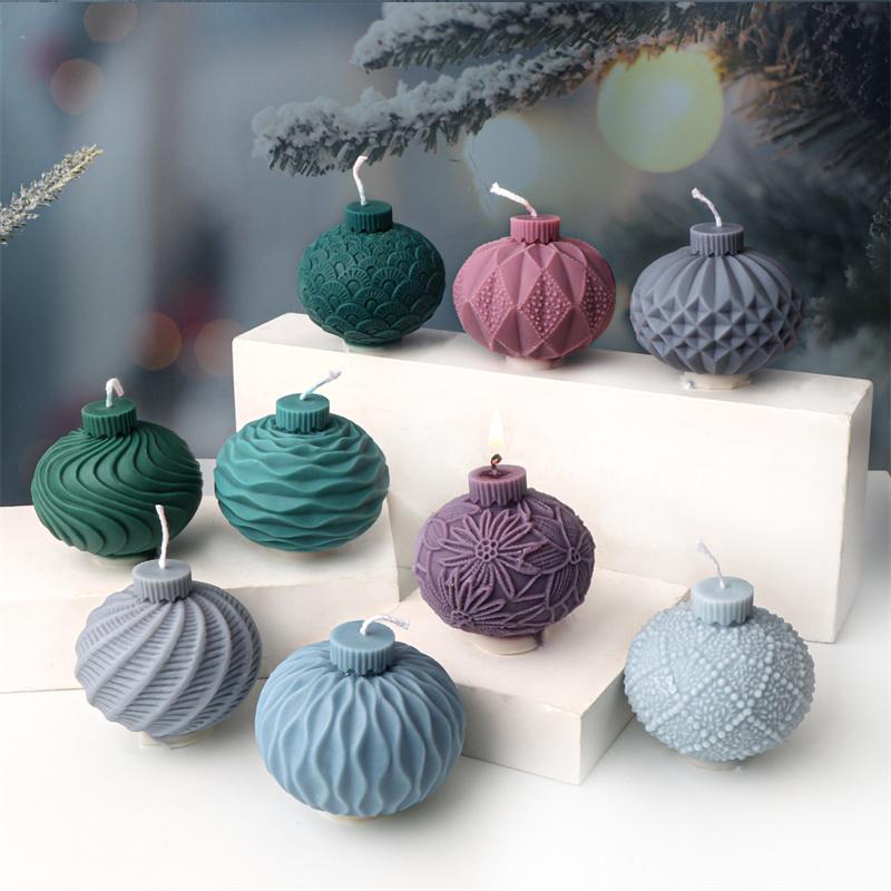 Weihnachtskugel Kerze Silikonform Geprägte Runde Kugel Kerze Aromatherapie Gips Geometrische Weihnachts Laternenkugel Form