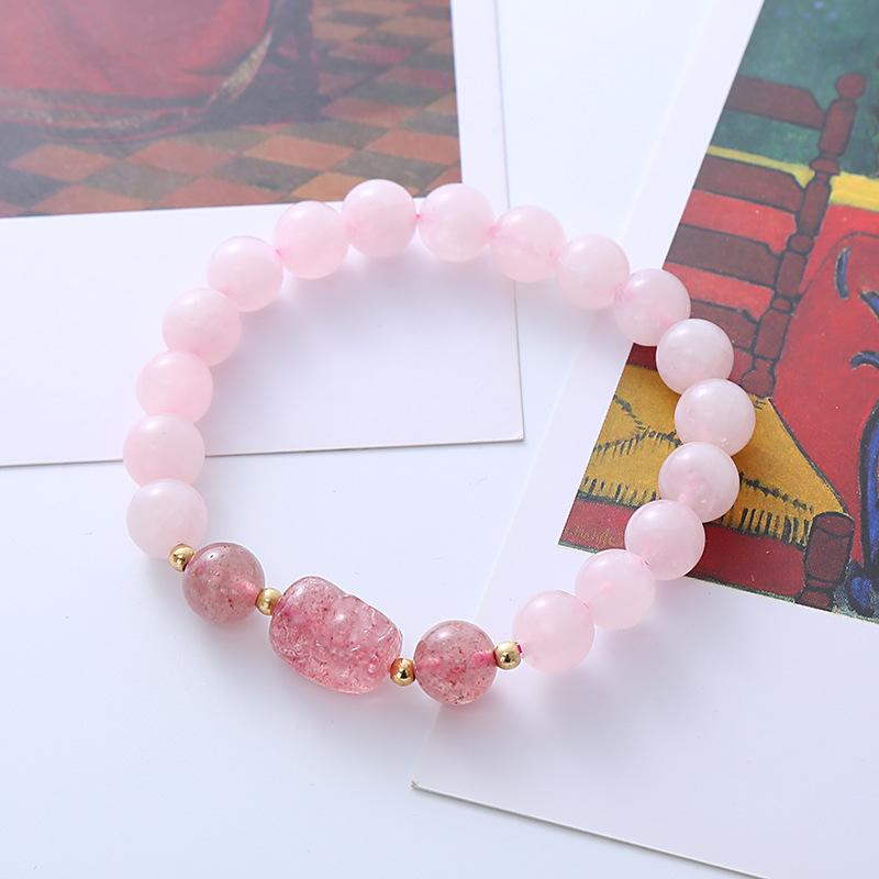Natural Pink Crystal Bracelet for Women, Cute Strawberry Crystal Bracelet Jewelry Gift