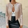 Spring and Autumn New Women's Fashionable Stand Collar Color Block Sequin Jacket Short Casual Versatile Small Jacket