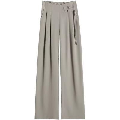 New Chinese Style Folding Suit Pants for Women In Spring and Summer High Waist Drooping Slim Casual Loose Straight Wide-leg Pants