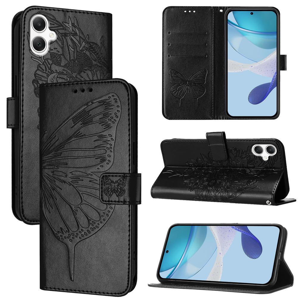 For Samsung Galaxy A06 4G Wallet Case with Wrist Strap Butterfly Imprint Leather Phone Cover