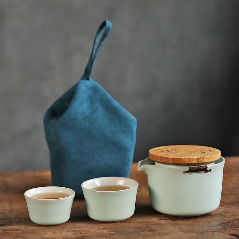 

Ceramic Quick Tea Cup One Pot Two Cups Ceramic Portable Storage Bag Kung Fu Tea Set ярко-зеленый
