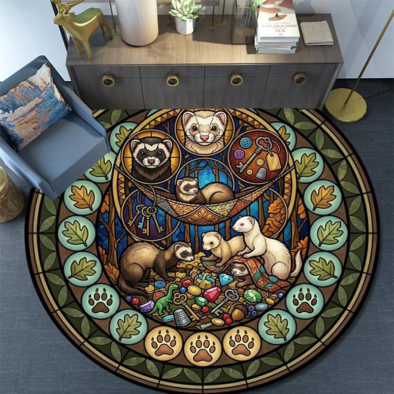 Forest Wildlife Glass Round Area Rug Under Office Chairs Bedroom Living Room Home Decor