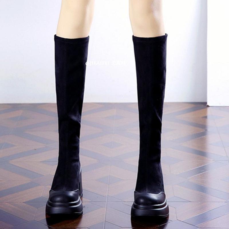 Winter Round Toe Square Heel Long-tube Fashionable New Women's Shoes Elegant Comfortable and Wear-resistant Boots Zapatos Mujer