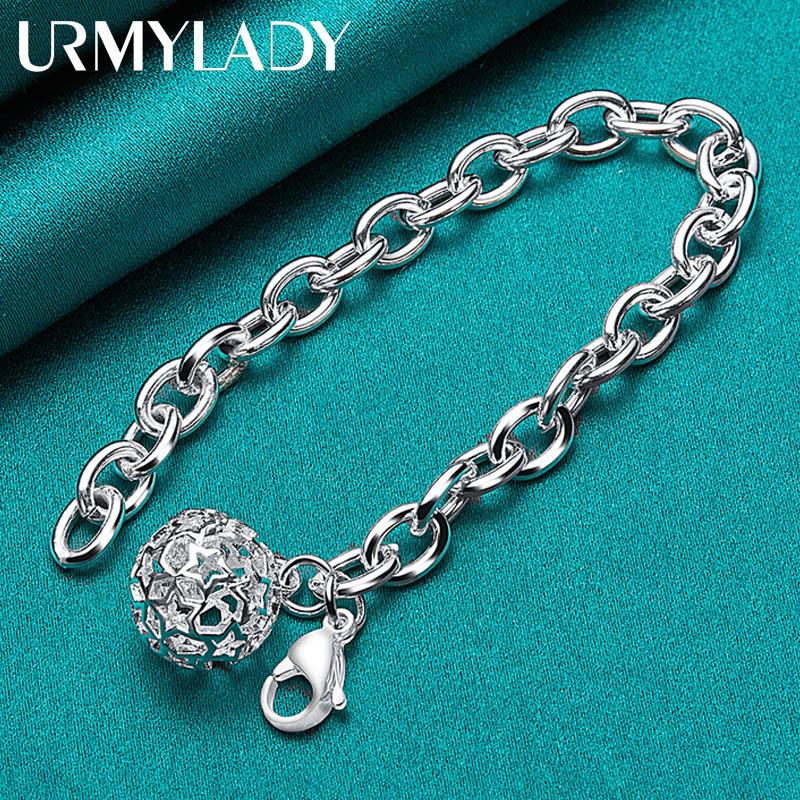 925 Sterling Silber Hohl Runde Kugel Anhänger Armband Für Frauen Hochzeit Mode Party Schmuck