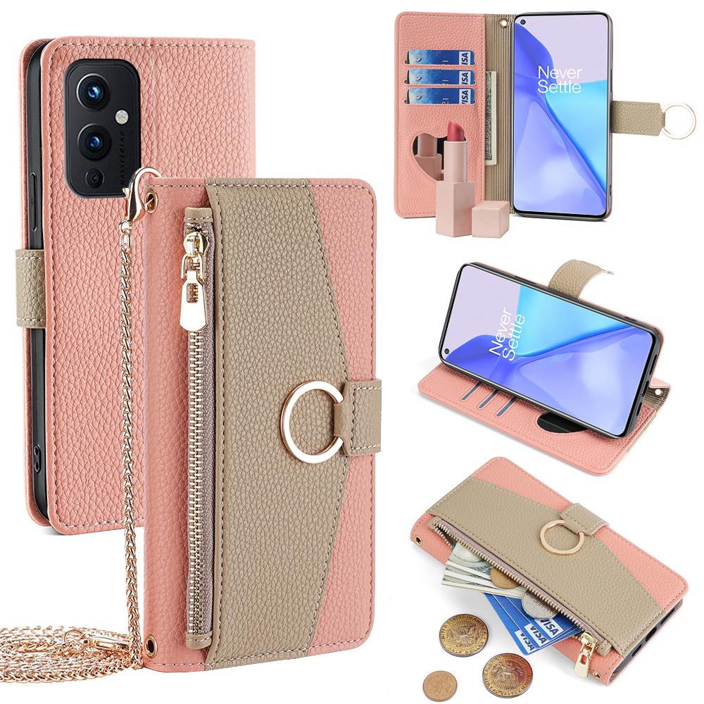 

For OnePlus 9 (EU/US Version) Case with Strap Leather Phone Cover Zipper Wallet Card Bag E