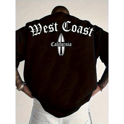 Herren Gothic Buchstaben & Surfbrett Print T-Shirt - Lässig, Lockerer Schnitt, Kurze Ärmel - Perfekt für Sommer Streetwear
