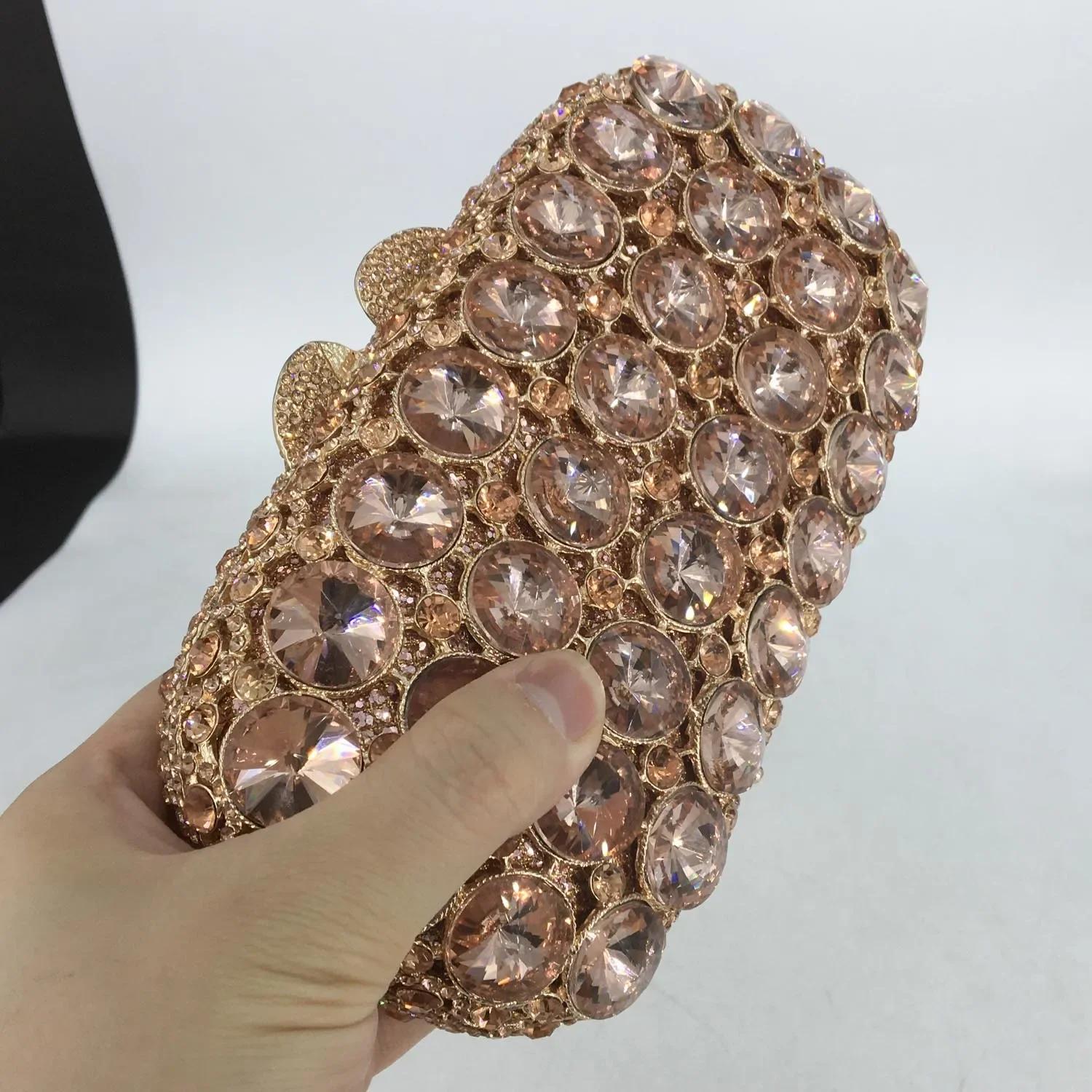 

Boutique De FGG Women Brown Evening Bags and Clutches Wedding Crystal Clutch Handbags Party Bridal Bronze Rhinestone Purse Mini clutch